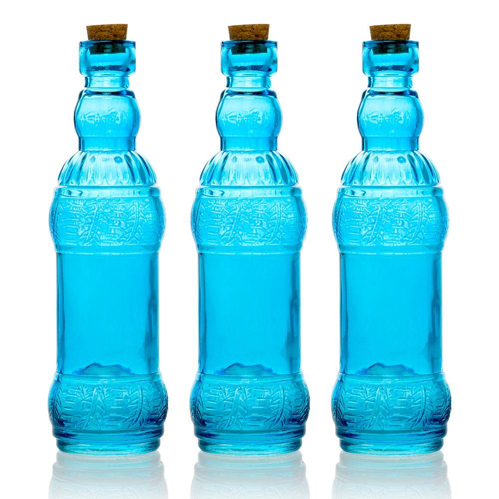 3 Pack | 6.5&quot; Edna Turquoise Vintage Glass Bottle with Cork - DIY Wedding Flower Bud Vases - PaperLanternStore.com - Paper Lanterns, Decor, Party Lights &amp; More