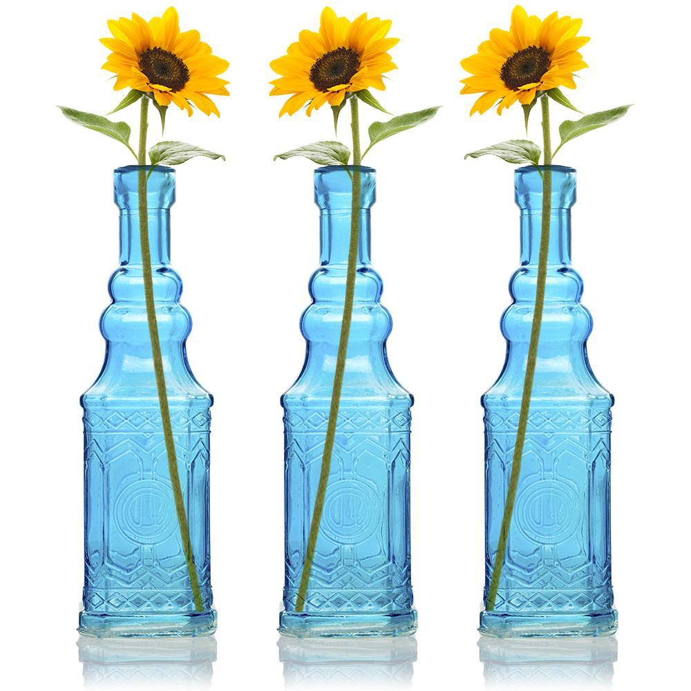 3 Pack | 6.5" Ella Turquoise Vintage Glass Bottle with Cork - DIY Wedding Flower Bud Vases - PaperLanternStore.com - Paper Lanterns, Decor, Party Lights & More