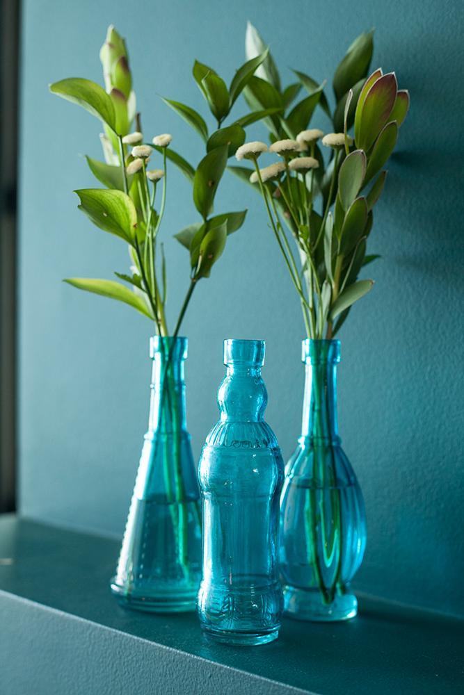 3 Pack | 6.6" Marguerite Turquoise Vintage Glass Bottle with Cork - DIY Wedding Flower Bud Vases