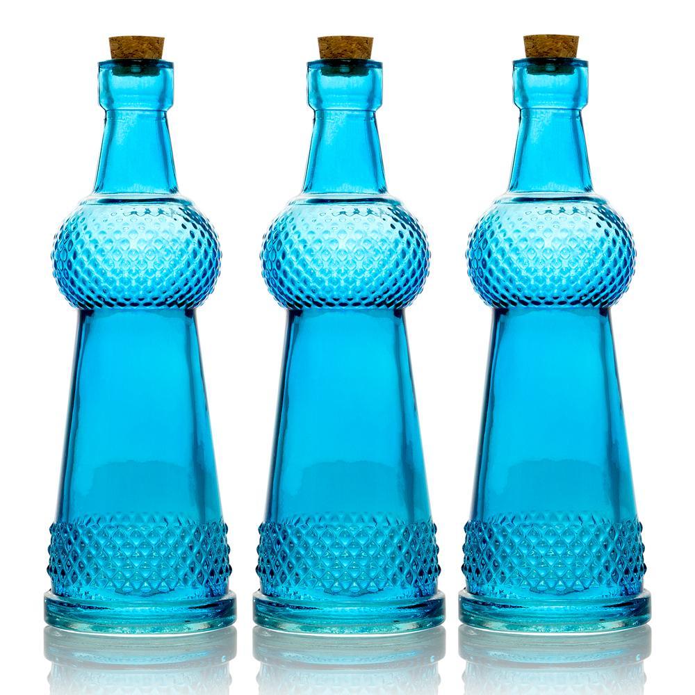 3 Pack | 6.6&quot; Turquoise Clear Vintage Glass Bottle with Cork - DIY Wedding Flower Bud Vases - PaperLanternStore.com - Paper Lanterns, Decor, Party Lights &amp; More