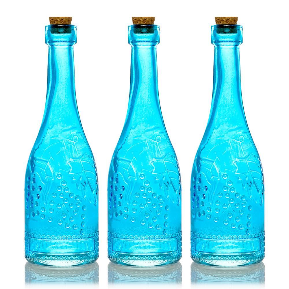 3 Pack | 6.6&quot; Stella Turquoise Vintage Glass Bottle with Cork - DIY Wedding Flower Bud Vases - PaperLanternStore.com - Paper Lanterns, Decor, Party Lights &amp; More