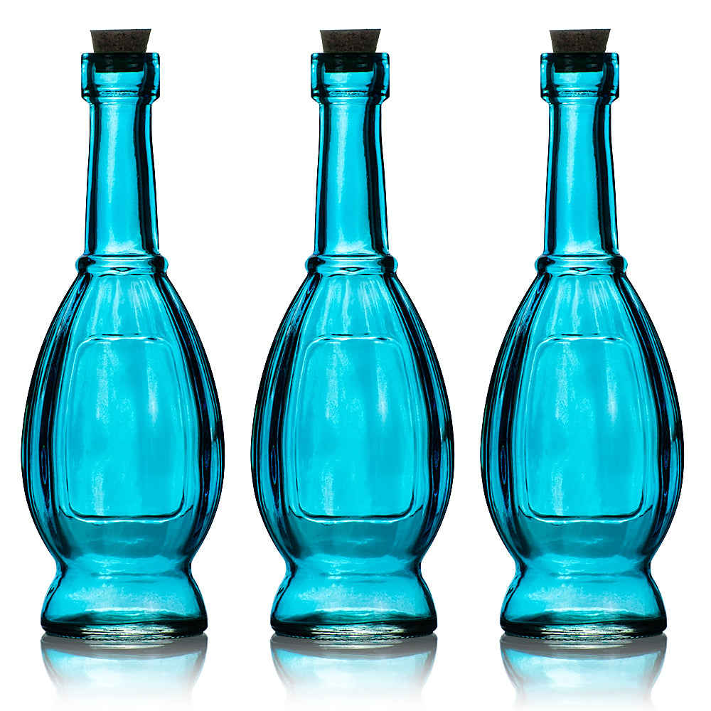 3 Pack | 6.5&quot; Vera Turquoise Vintage Glass Bottle with Cork - DIY Wedding Flower &amp; Bud Vases - PaperLanternStore.com - Paper Lanterns, Decor, Party Lights &amp; More