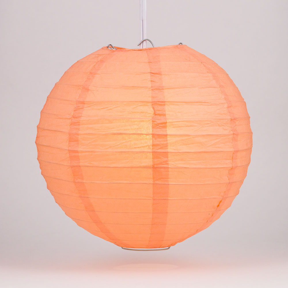 30&quot; Peach / Orange Coral Jumbo Round Paper Lantern, Even Ribbing, Chinese Hanging Wedding &amp; Party Decoration - PaperLanternStore.com - Paper Lanterns, Decor, Party Lights &amp; More