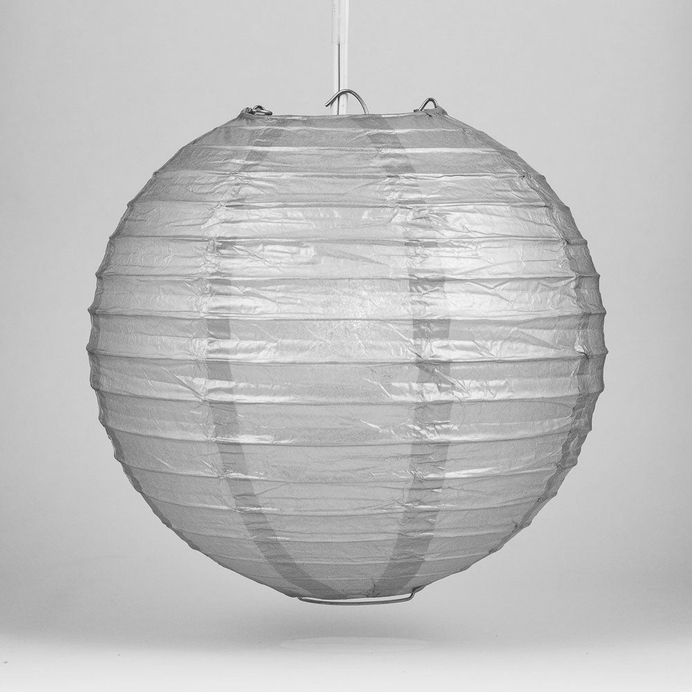 30" Silver Jumbo Round Paper Lantern, Even Ribbing, Chinese Hanging Wedding & Party Decoration - PaperLanternStore.com - Paper Lanterns, Decor, Party Lights & More