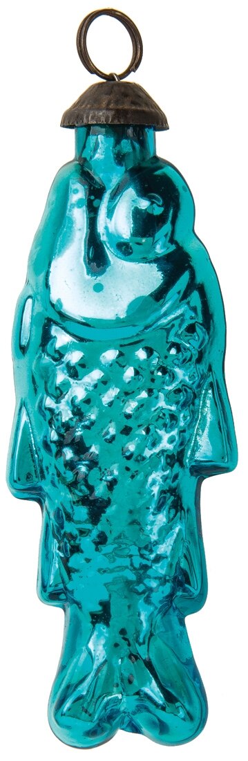 Mercury Glass Fish Ornament,  Small Turquoise - PaperLanternStore.com - Paper Lanterns, Decor, Party Lights &amp; More