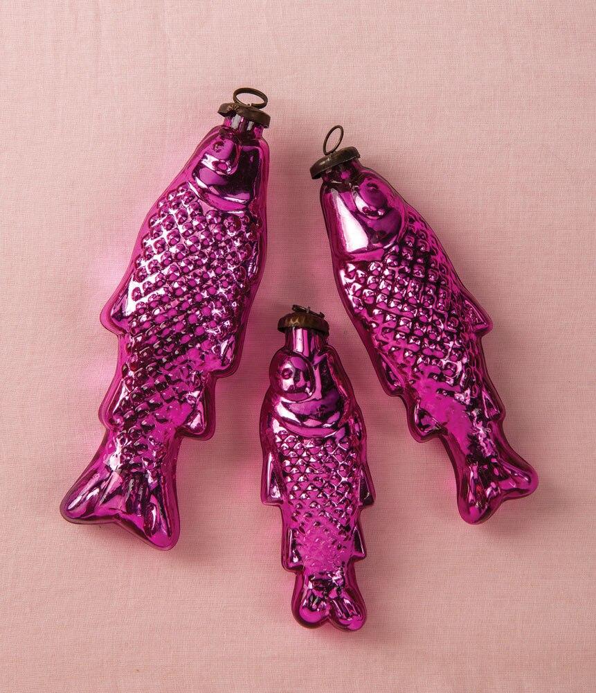 Mercury Glass Fish Ornaments, Fuchsia Set of 3 - PaperLanternStore.com - Paper Lanterns, Decor, Party Lights &amp; More