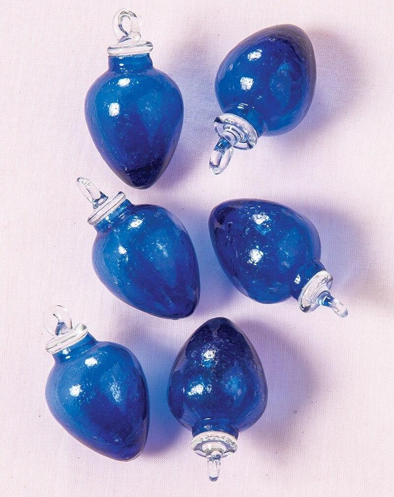 Cobalt Blue Raine Mini Recycled Glass Bulb Ornament, Set of 6 - PaperLanternStore.com - Paper Lanterns, Decor, Party Lights &amp; More