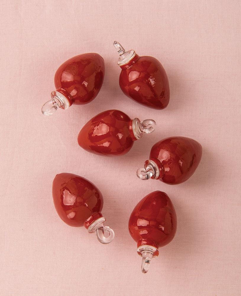 Chipotle Red Raine Mini Recycled Glass Bulb Ornament, Set of 6 - PaperLanternStore.com - Paper Lanterns, Decor, Party Lights &amp; More