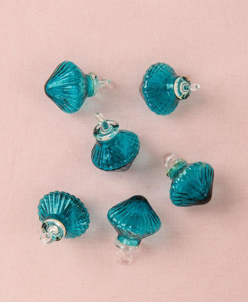 Teal Iris Mini Recycled Glass Bulb Ornament, Set of 6 - PaperLanternStore.com - Paper Lanterns, Decor, Party Lights &amp; More