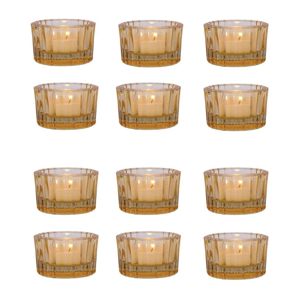 Amber Cleo Colored Glass Tealight Holder, Set of 12 - PaperLanternStore.com - Paper Lanterns, Decor, Party Lights &amp; More