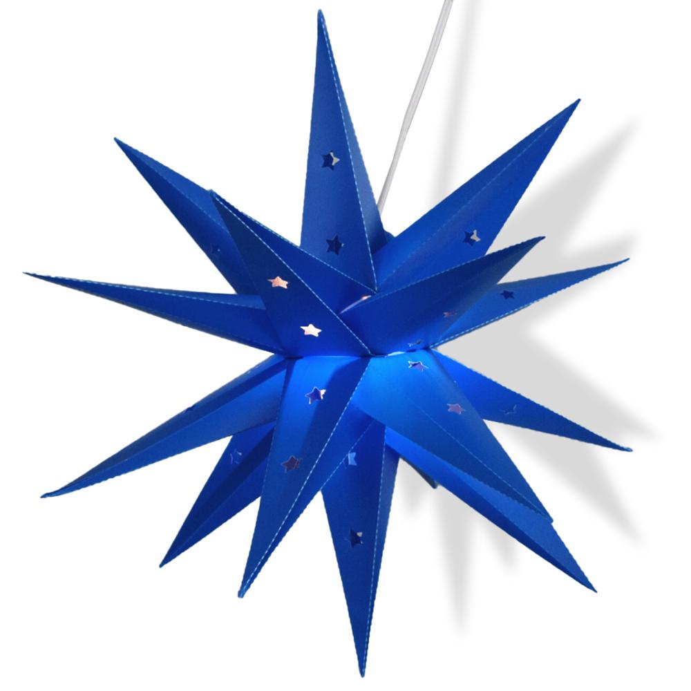 18&quot; Dark Blue Weatherproof Moravian Star Lantern Lamp, Hanging Decoration - Lit