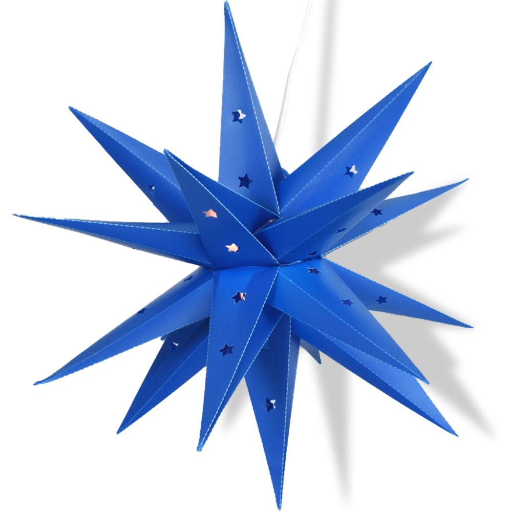 LANTERN + CORD + BULB | 18&quot; Dark Blue Moravian Weatherproof Star Lantern Lamp, Hanging Decoration