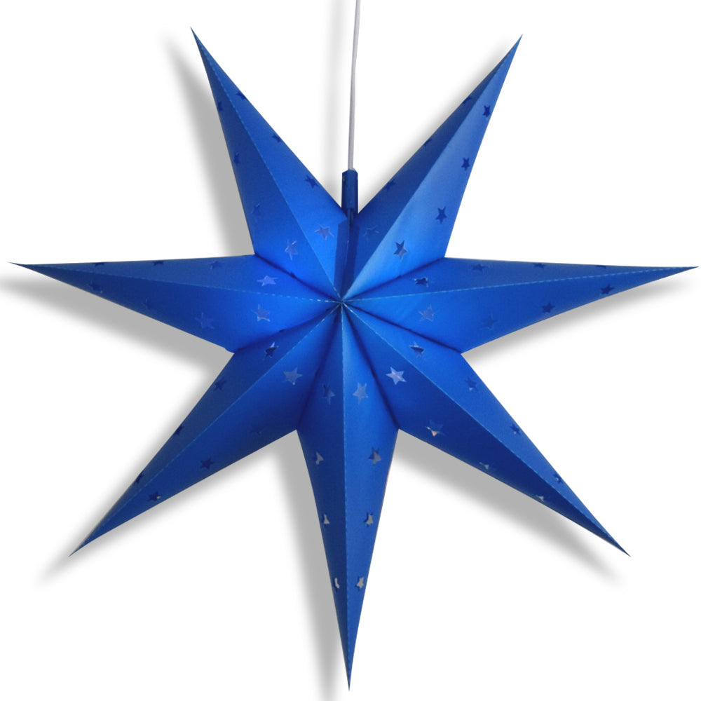LANTERN + CORD + BULB | 30" Dark Blue 7-Point Weatherproof Star Lantern Lamp, Hanging Decoration