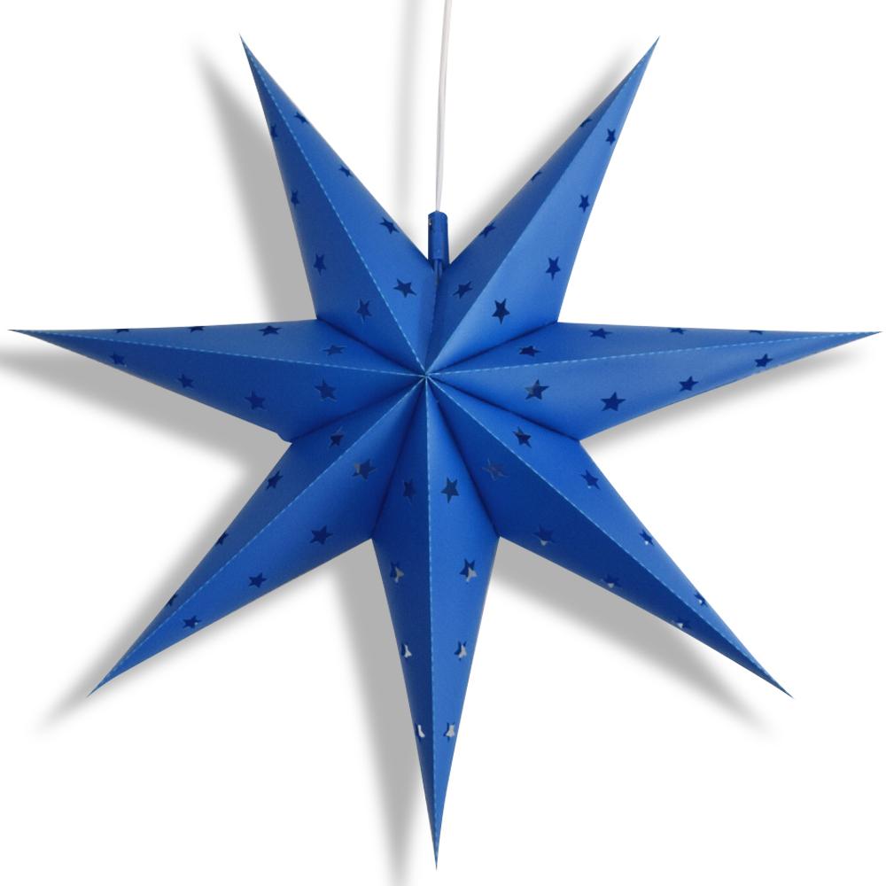 LANTERN + CORD + BULB | 18" Dark Blue 7-Point Weatherproof Star Lantern Lamp, Hanging Decoration