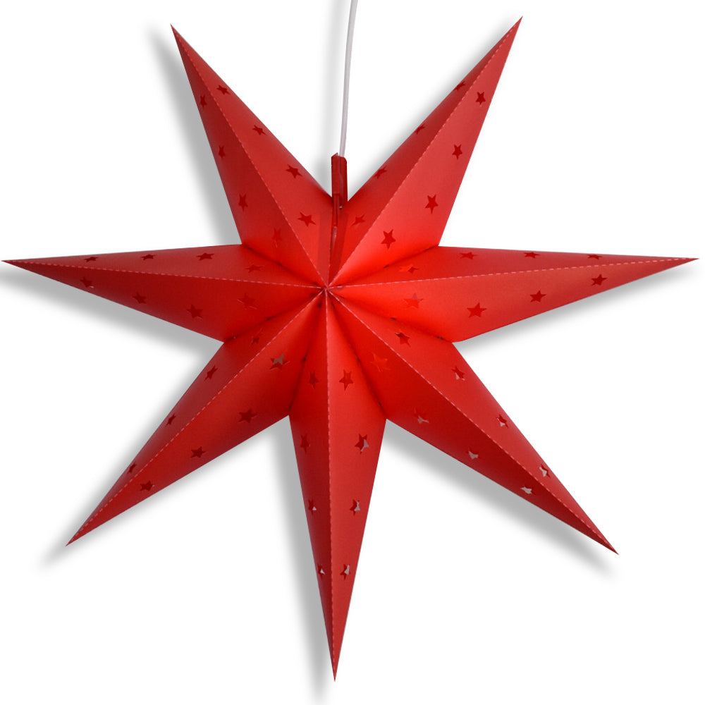 LANTERN + CORD + BULB | 30" Red 7-Point Weatherproof Star Lantern Lamp, Hanging Decoration