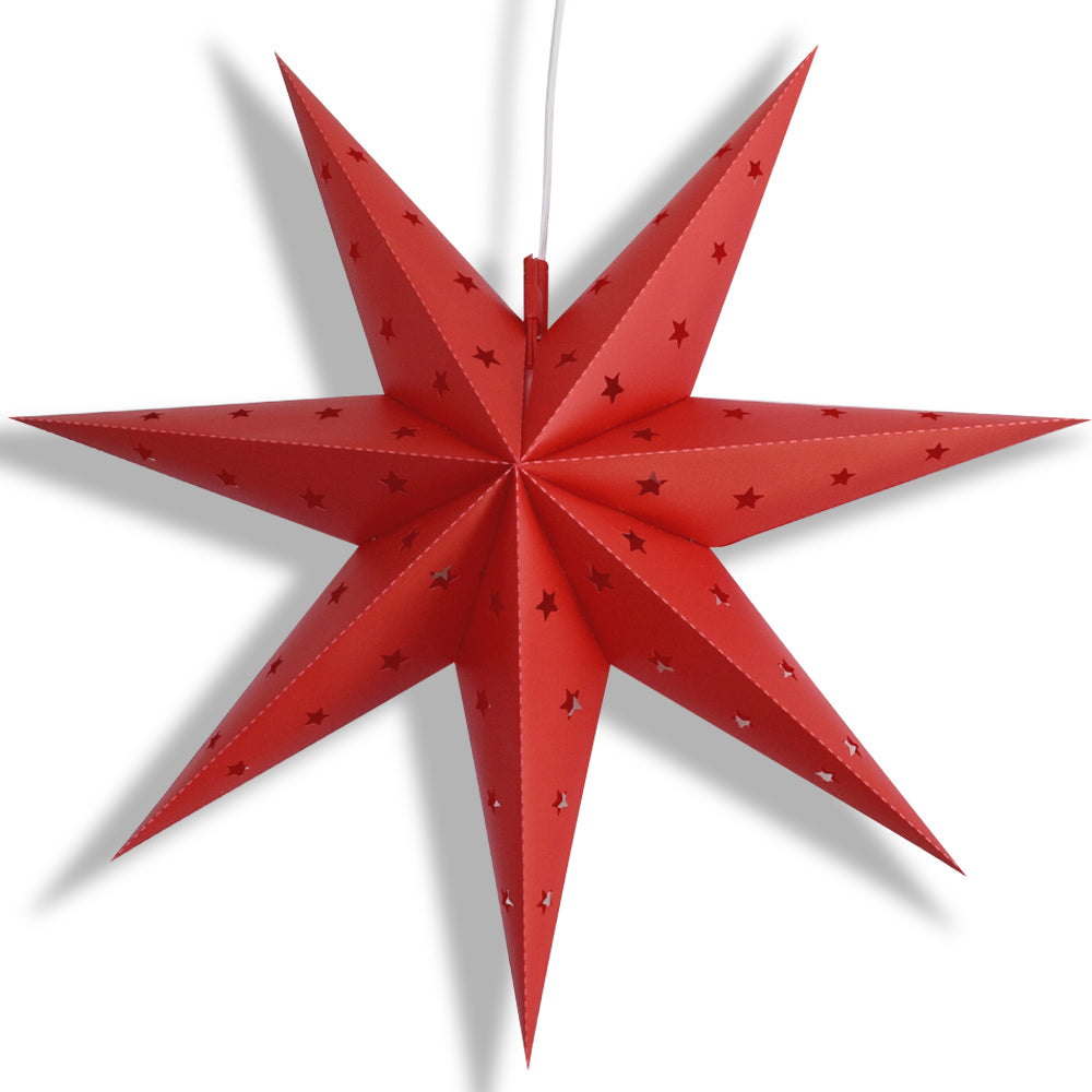 LANTERN + CORD + BULB | 30&quot; Red 7-Point Weatherproof Star Lantern Lamp, Hanging Decoration