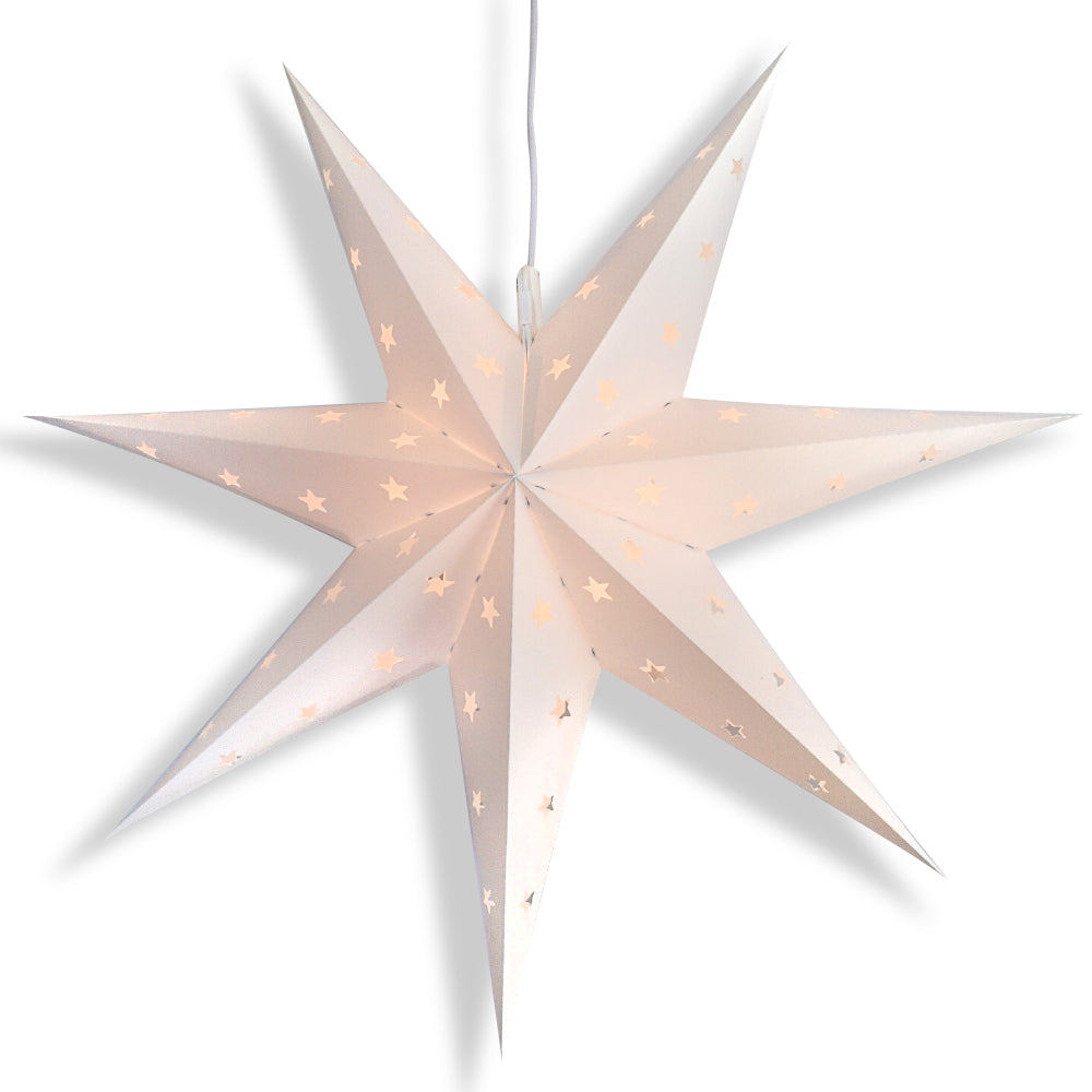LANTERN + CORD + BULB | 30&quot; White 7-Point Weatherproof Star Lantern Lamp, Hanging Decoration
