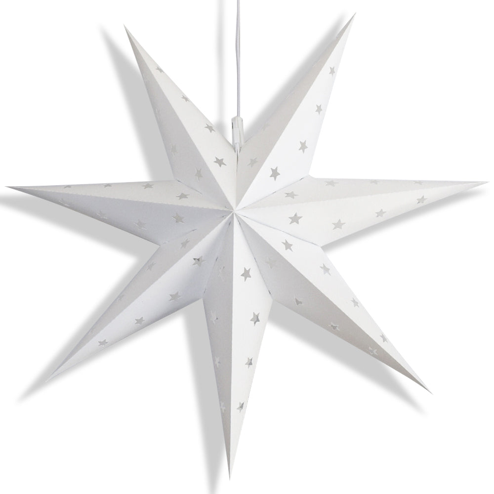 LANTERN + CORD + BULB | 30&quot; White 7-Point Weatherproof Star Lantern Lamp, Hanging Decoration
