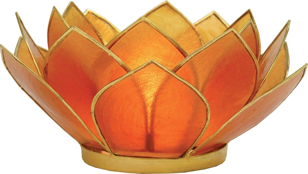 Mango Orange &amp; Gold Nani Medium Capiz Lotus Candle Holder - PaperLanternStore.com - Paper Lanterns, Decor, Party Lights &amp; More