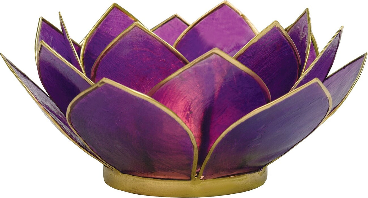 Plum Purple &amp; Gold Nani Medium Capiz Lotus Candle Holder - PaperLanternStore.com - Paper Lanterns, Decor, Party Lights &amp; More