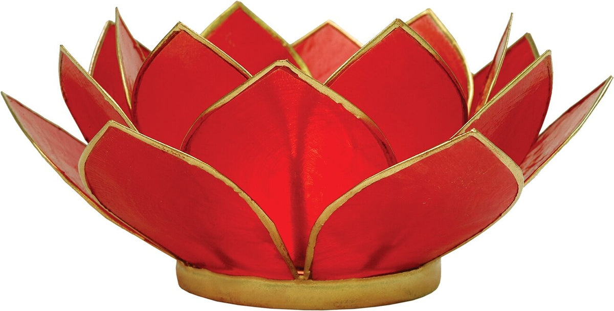 Red &amp; Gold Nani Medium Capiz Lotus Candle Holder - PaperLanternStore.com - Paper Lanterns, Decor, Party Lights &amp; More