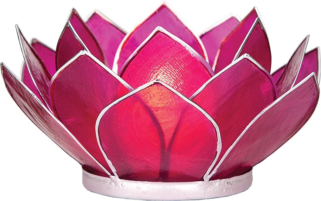 Fuchsia Pink &amp; Silver Nani Medium Capiz Lotus Candle Holder - PaperLanternStore.com - Paper Lanterns, Decor, Party Lights &amp; More