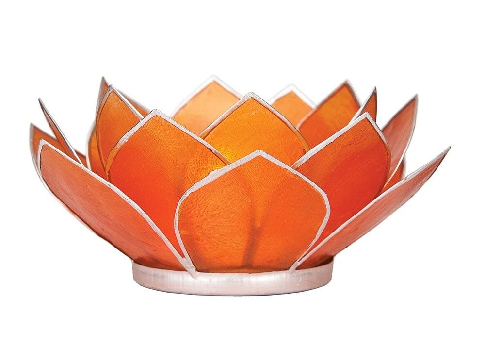 Mango Orange &amp; Silver Nani Medium Capiz Lotus Candle Holder - PaperLanternStore.com - Paper Lanterns, Decor, Party Lights &amp; More