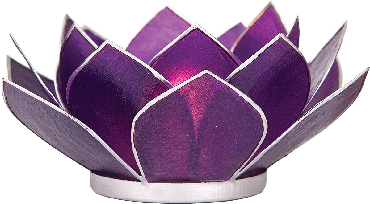 Plum Purple &amp; Silver Nani Medium Capiz Lotus Candle Holder - PaperLanternStore.com - Paper Lanterns, Decor, Party Lights &amp; More