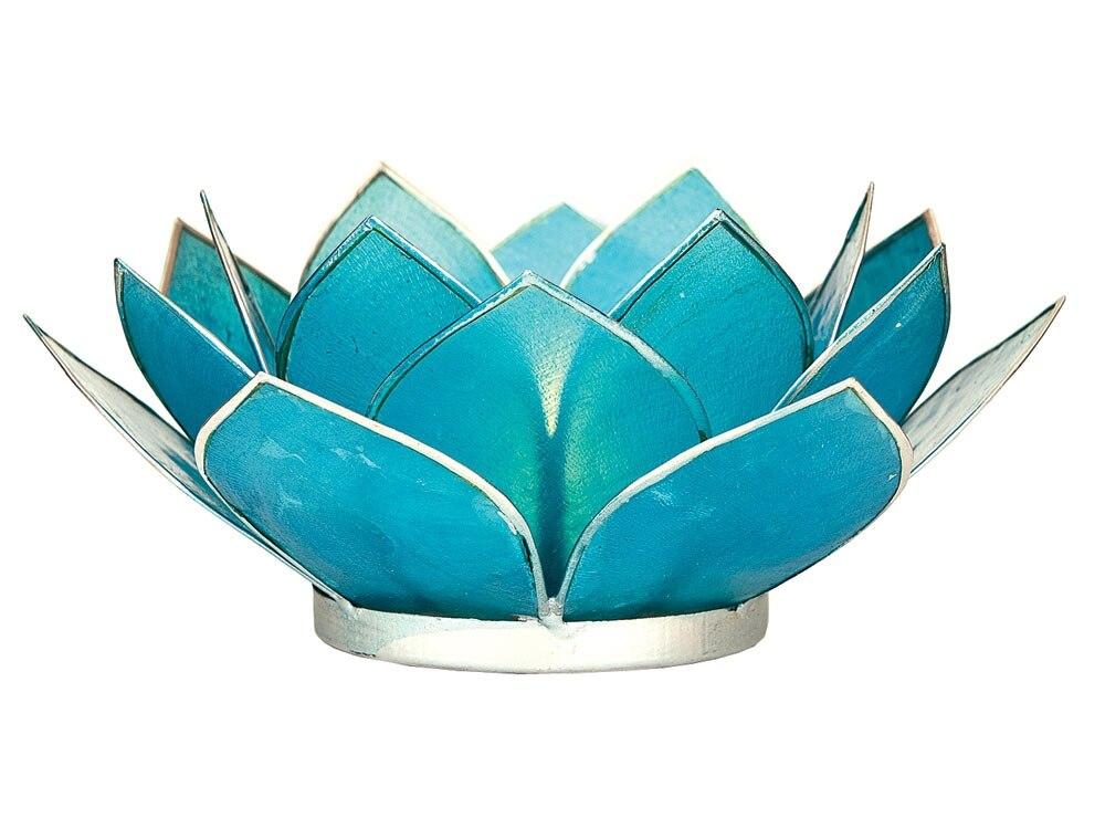 Turquoise Blue &amp; Silver Nani Medium Capiz Lotus Candle Holder - PaperLanternStore.com - Paper Lanterns, Decor, Party Lights &amp; More