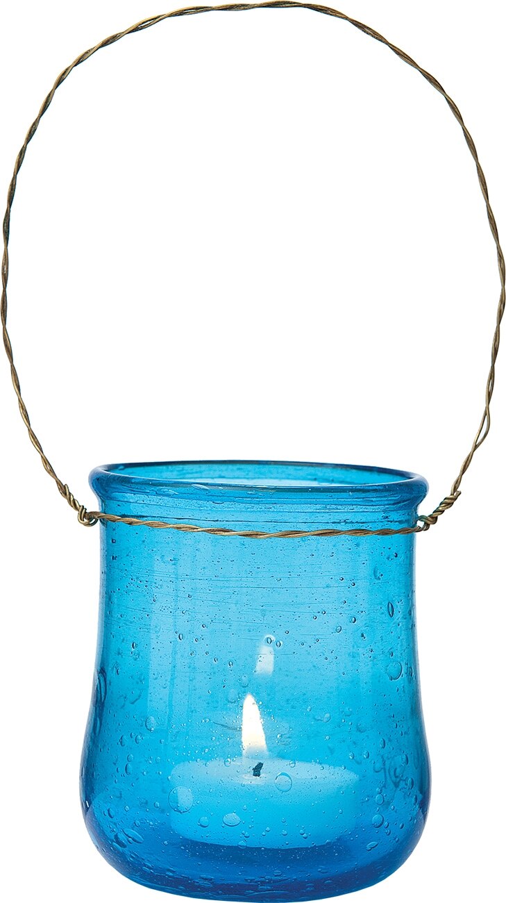 Turquoise Blue Sand Piper Recycled Glass Hanging Candle Holder - PaperLanternStore.com - Paper Lanterns, Decor, Party Lights &amp; More