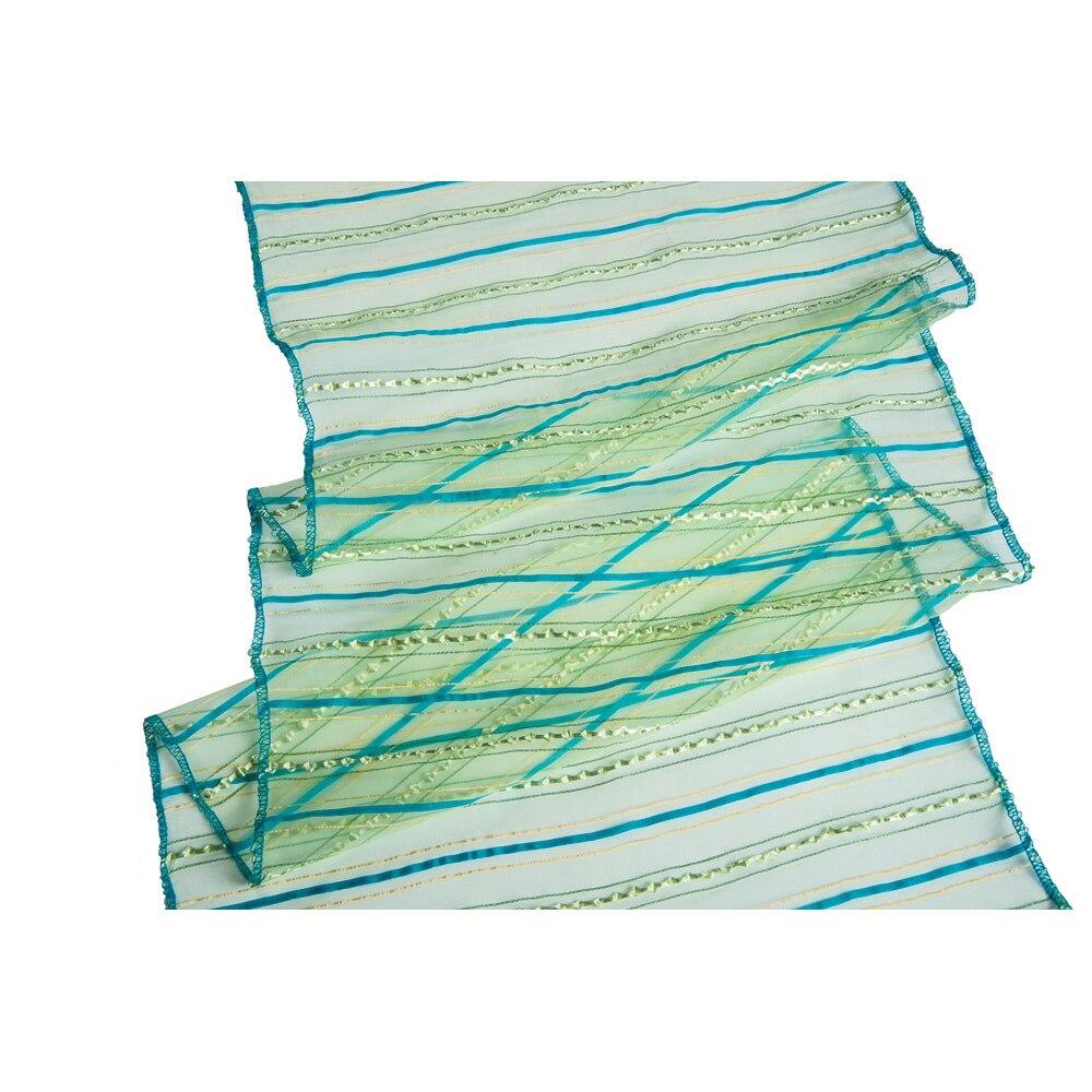 Turquoise Blue Cobalt Blue Organza Stripe Table Runner - PaperLanternStore.com - Paper Lanterns, Decor, Party Lights &amp; More