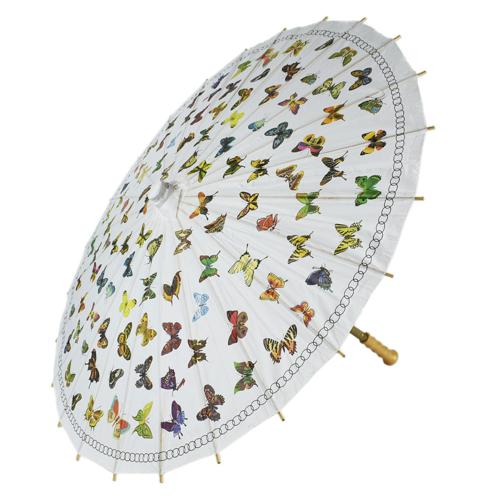 32&quot; Butterflies Parasol Umbrella, Premium Nylon with Elegant Handle