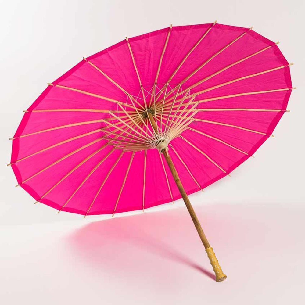 32 Inch Fuchsia Paper Parasol Umbrella with Elegant Handle - PaperLanternStore.com - Paper Lanterns, Decor, Party Lights &amp; More