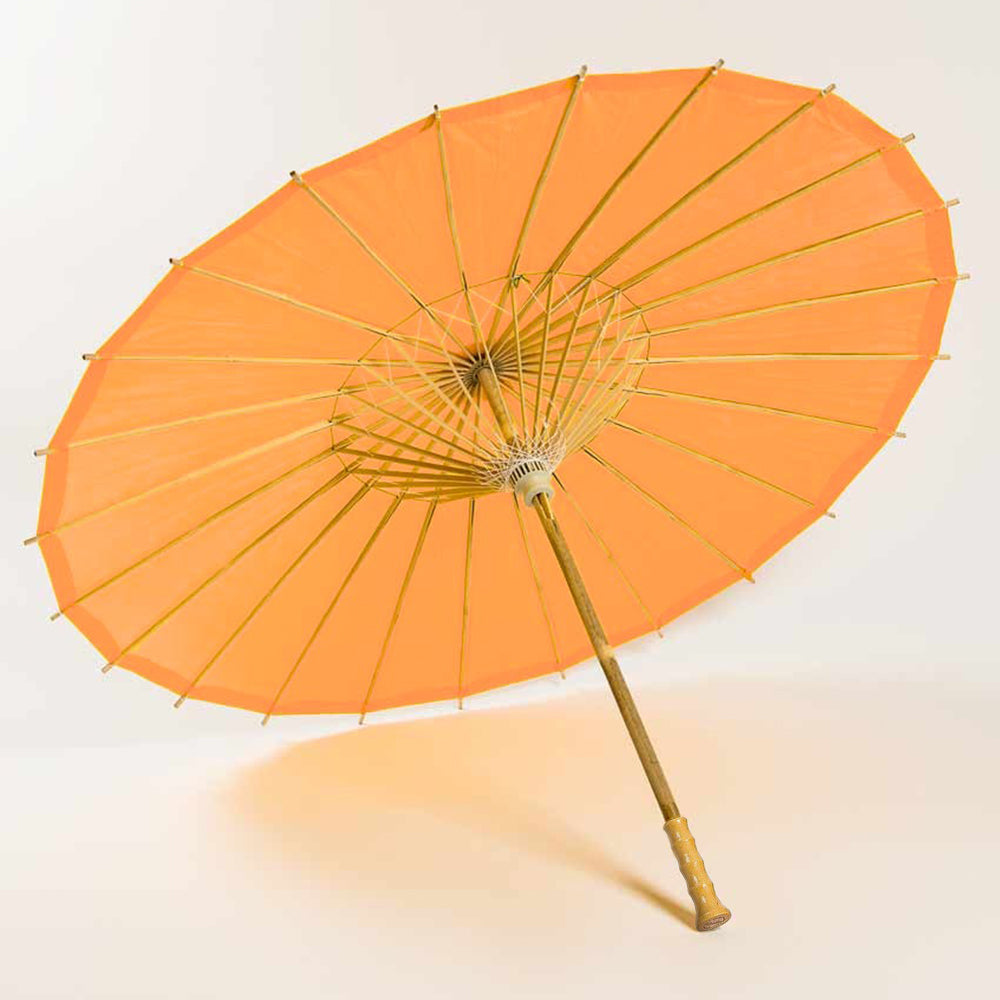 BULK PACK (10-Pack) 32&quot; Orange Paper Parasol Umbrella with Elegant Handle