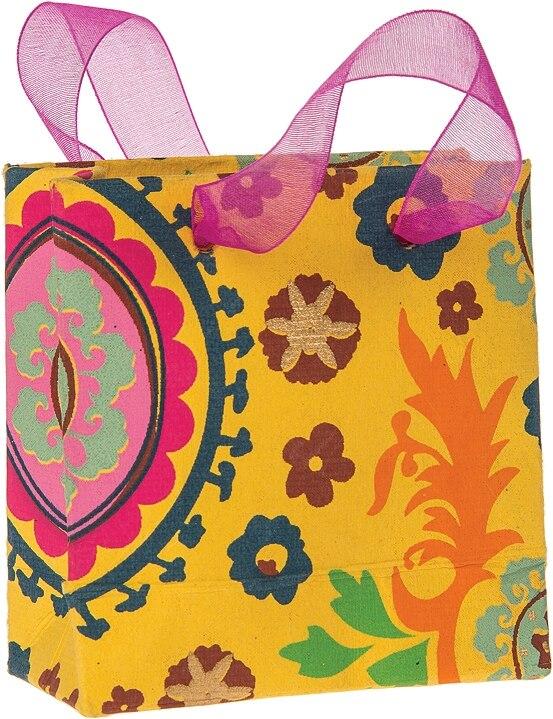 Yellow Suzani Small Paper Gift Bag - PaperLanternStore.com - Paper Lanterns, Decor, Party Lights &amp; More