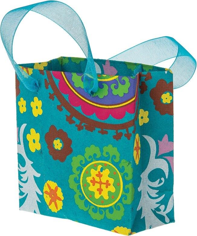 Turquoise Blue Suzani Small Paper Gift Bag - PaperLanternStore.com - Paper Lanterns, Decor, Party Lights &amp; More