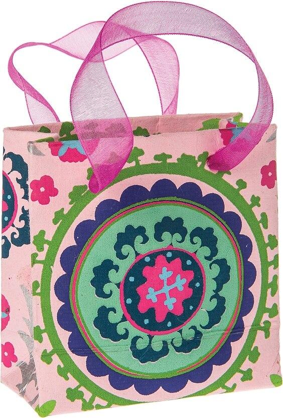 Pink Suzani Small Paper Gift Bag - PaperLanternStore.com - Paper Lanterns, Decor, Party Lights &amp; More