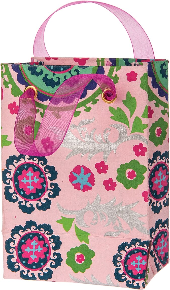 Pink Suzani Medium Paper Gift Bag - PaperLanternStore.com - Paper Lanterns, Decor, Party Lights &amp; More