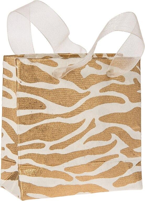 Gold Zebra Print Small Paper Gift Bag - PaperLanternStore.com - Paper Lanterns, Decor, Party Lights &amp; More