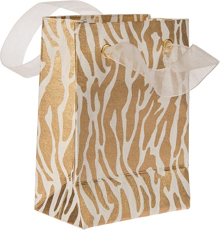 Gold Zebra Print Medium Paper Gift Bag - PaperLanternStore.com - Paper Lanterns, Decor, Party Lights &amp; More