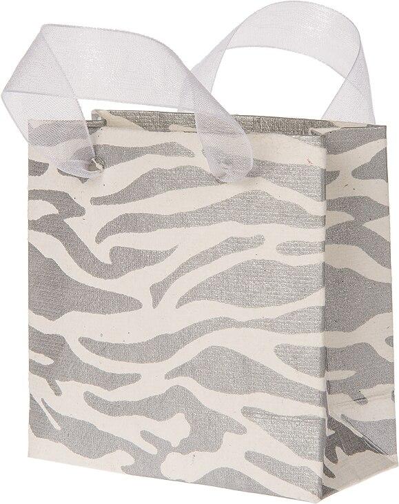 Silver Zebra Print Small Paper Gift Bag - PaperLanternStore.com - Paper Lanterns, Decor, Party Lights &amp; More