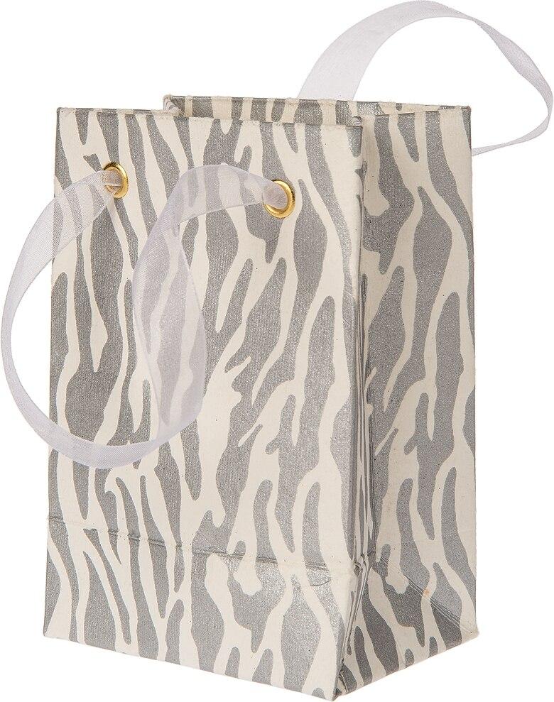 Silver Zebra Print Medium Paper Gift Bag - PaperLanternStore.com - Paper Lanterns, Decor, Party Lights &amp; More