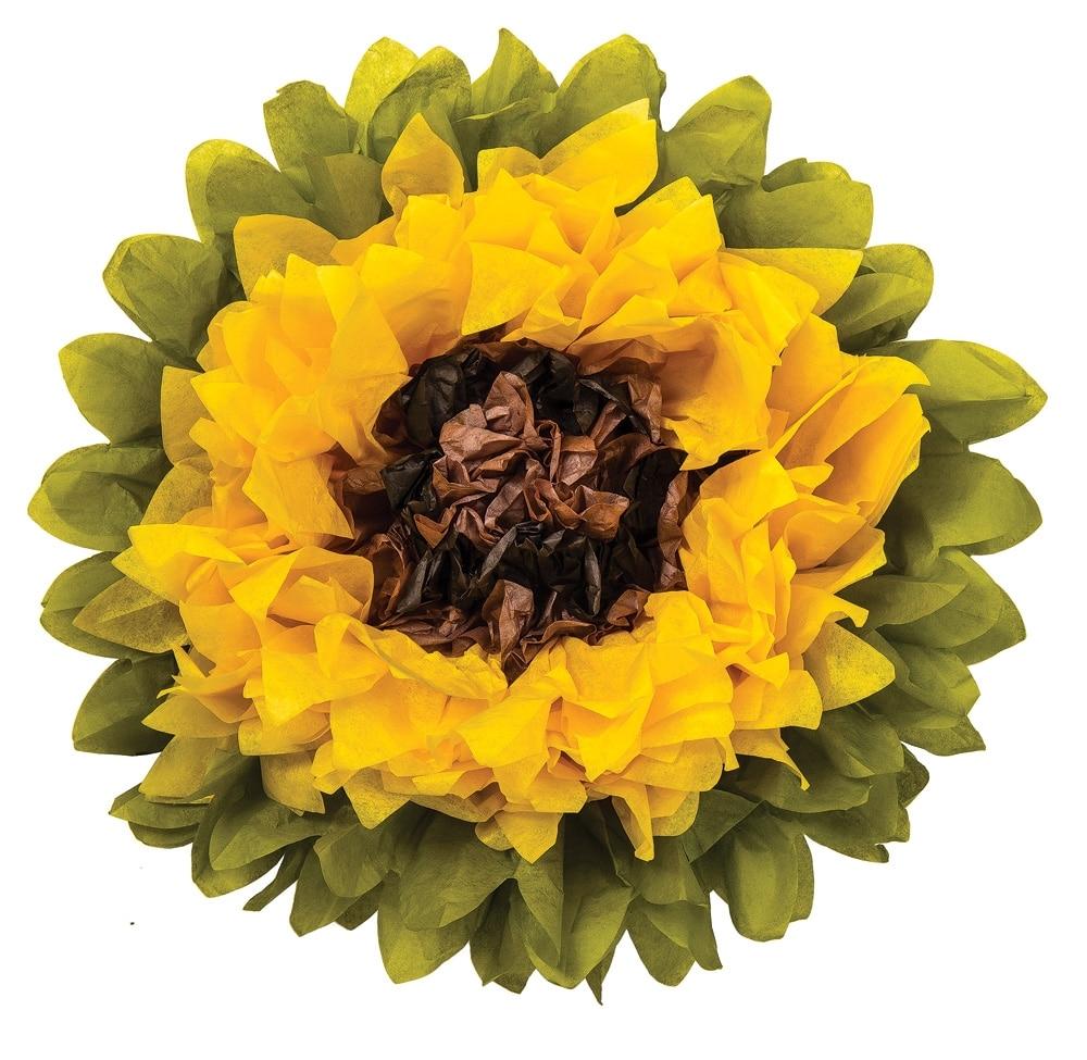 Medium Tissue 10 Inch Paper Sunflower Pom Pom - PaperLanternStore.com - Paper Lanterns, Decor, Party Lights &amp; More