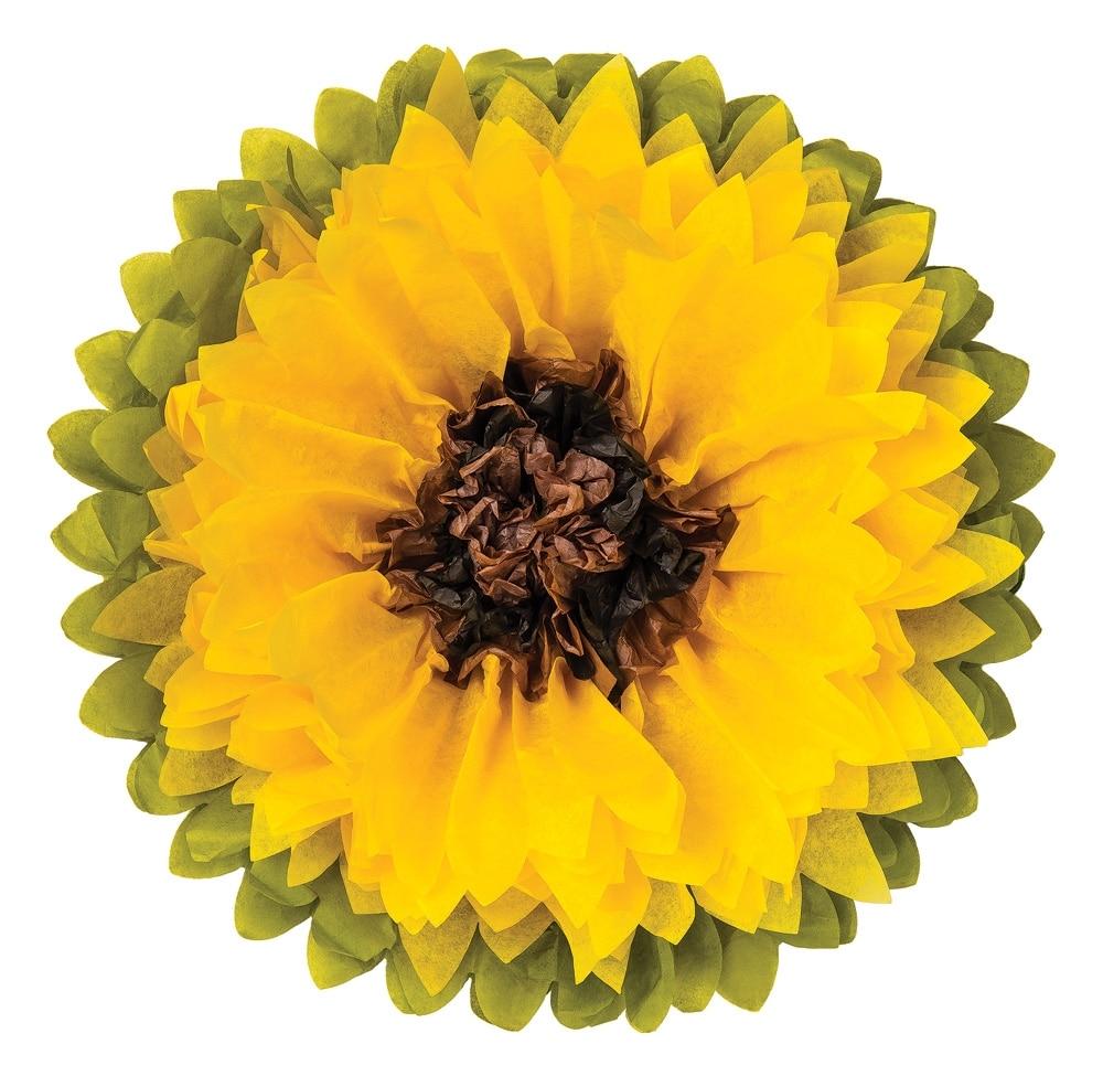 Large Tissue 15 Inch Paper Sunflower  Pom Pom - PaperLanternStore.com - Paper Lanterns, Decor, Party Lights &amp; More