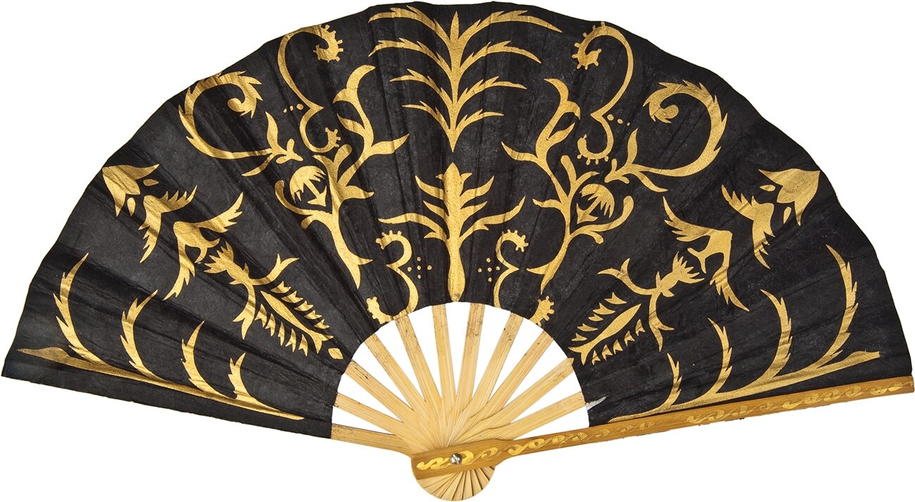 Black Gilded Henna Mulberry Paper Hand Fan - PaperLanternStore.com - Paper Lanterns, Decor, Party Lights & More