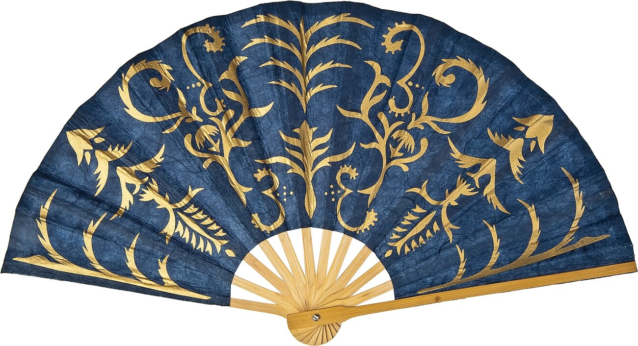 Dark Blue Gilded Henna Mulberry Paper Hand Fan - PaperLanternStore.com - Paper Lanterns, Decor, Party Lights & More