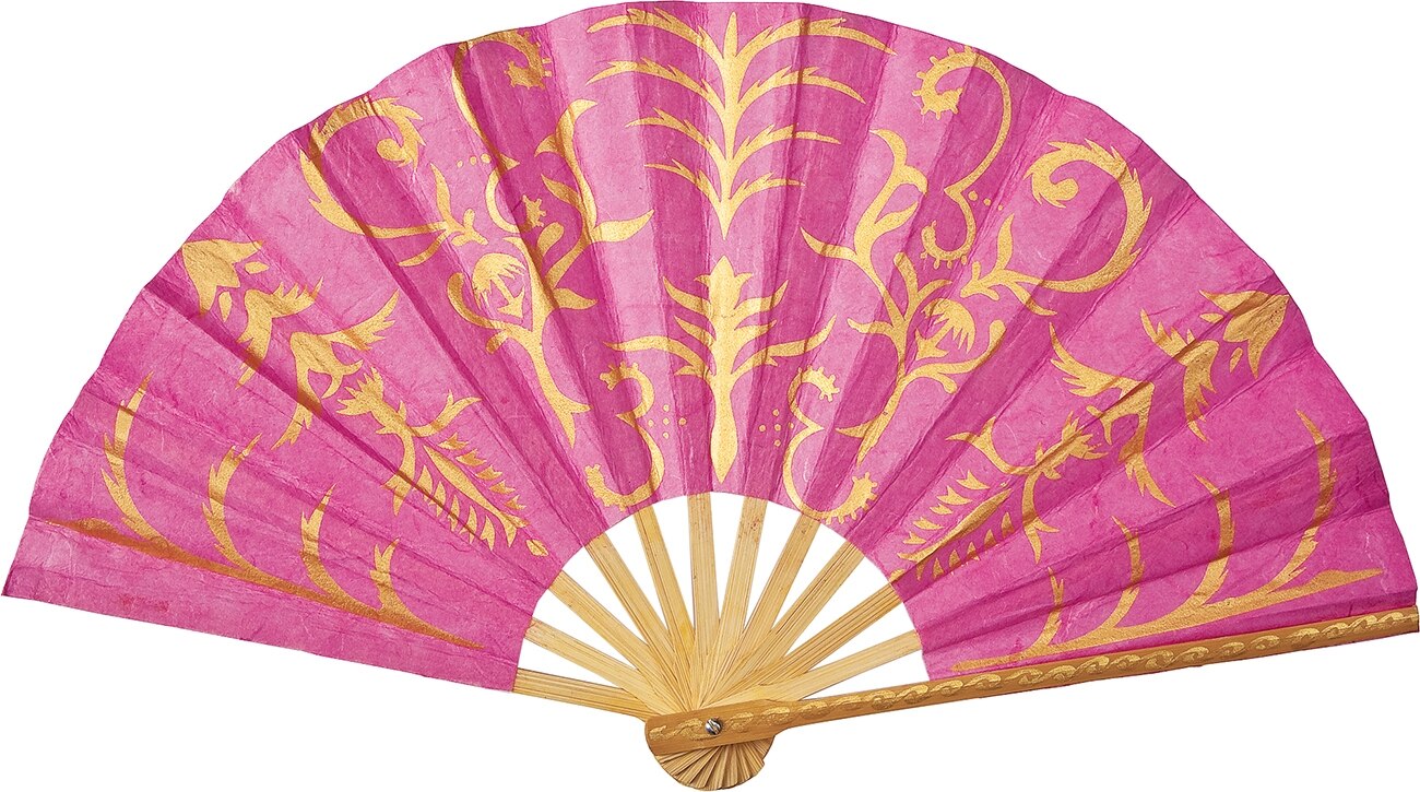 Fuchsia Pink Gilded Henna Mulberry Paper Hand Fan - PaperLanternStore.com - Paper Lanterns, Decor, Party Lights & More