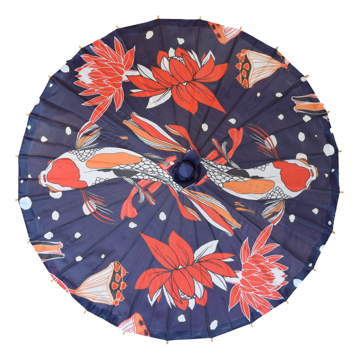 32&quot; Midnight Koi Fish Pond Premium Nylon Parasol Umbrella with Elegant Handle
