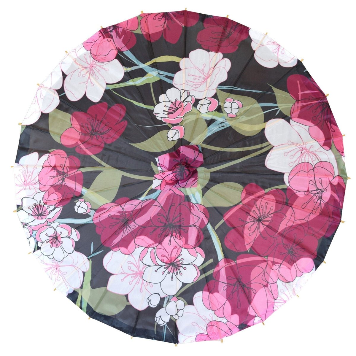 32 Inch Midnight Spring Cherry Blossom Premium Nylon Parasol Umbrella with Elegant Handle