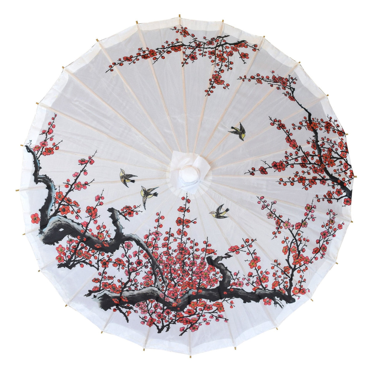 32&quot; Cherry Blossom Birds Premium Nylon Parasol Umbrella with Elegant Handle